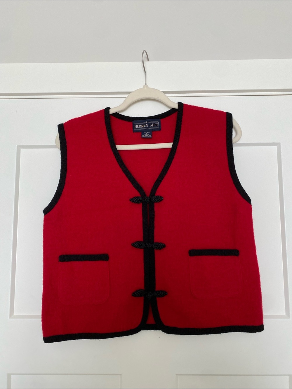 100% Wool Herman Geist Red Vest with Frog Closure